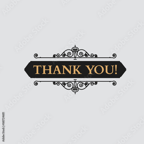 The logo with the words thank you for signs, badge, sticker. Decorative frame of vector elements