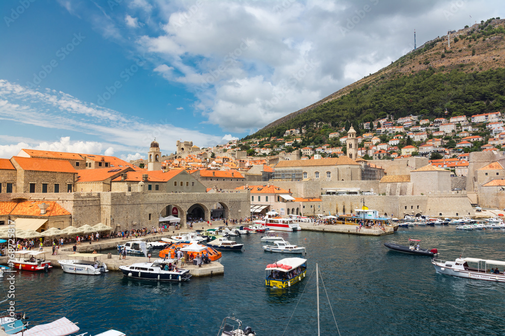 Famous Orange Rooftops of Dubrovnik Croatia Cityscape Aerial View Walking Along Fortress Walls