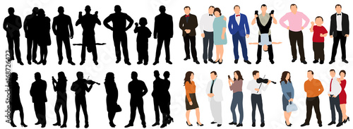 Vector, isolated, silhouette people collection, set of silhouettes of isometric people