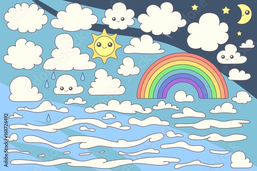 vector set of cartoon clouds on sky. Design element.