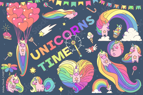 vector big Unicorns time set.