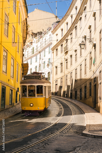 Famous Trolly Carriage on Street in Lisbon Portugal Historic Transportation Attraction