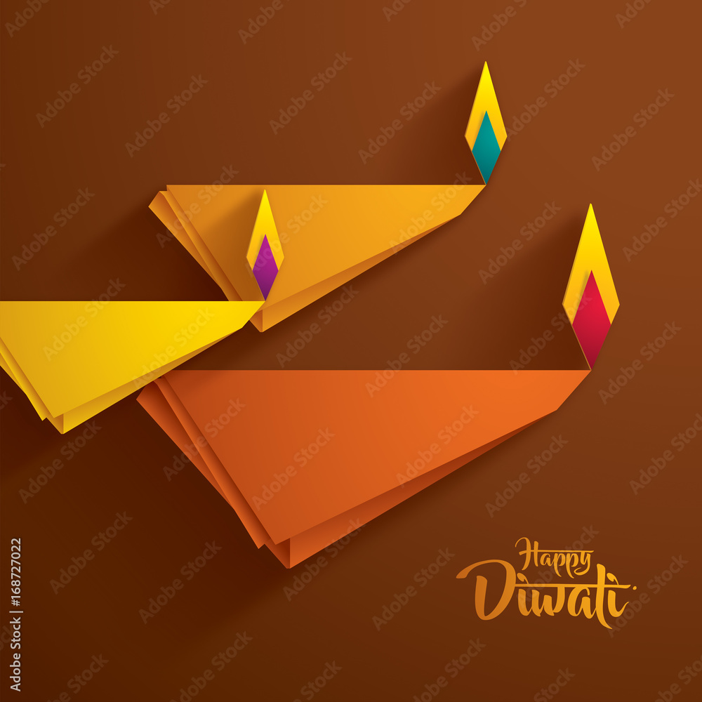 Happy Diwali. Paper Graphic of Indian Diya Oil Lamp Design. The Festival of Lights. Happy Diwali. Paper Graphic of Indian Diya Oil Lamp Design. The Festival of Lights.