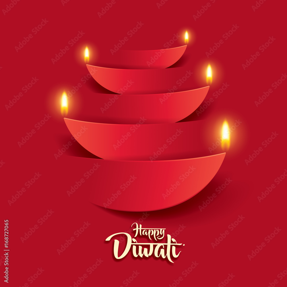 Fototapeta premium Happy Diwali. Paper Graphic of Indian Diya Oil Lamp Design. The Festival of Lights.