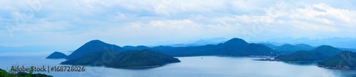 Panoramic scenery of Srinagarind Reservoir or Srinakharin dam , Kanchanaburi Province , Thailand