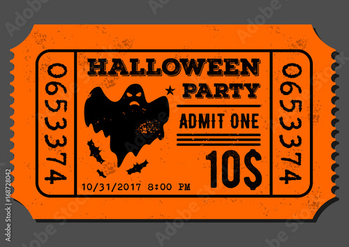 Vintage, grunge paper invitation, ticket for Halloween Party