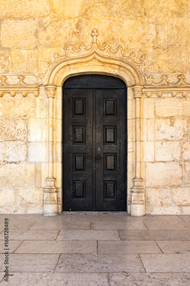 Medieval Portuguese Door Black Closeup Architectural Feature Warm Temperature