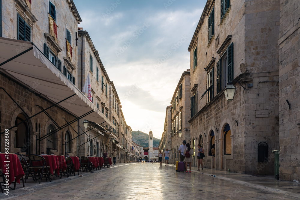 Morning Sun over Stradun Street Dubrovnik Croatia City Center Old Town Views