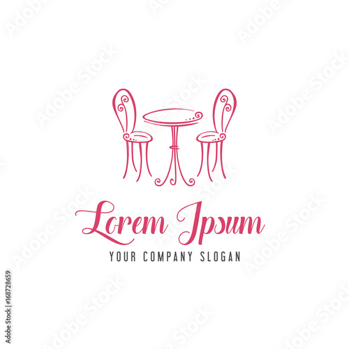 romantic chair table logo. romantic cafe logo design concept tem