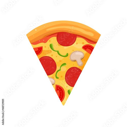 Pizza slice sign. Cartoon vector illustration.