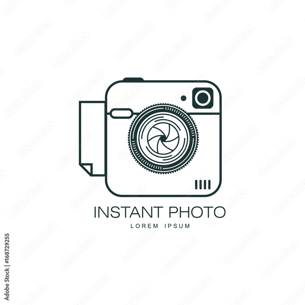 Vector instant photo camera lens icon. Flat cartoon isolated illustration on a white background. Logo brand concept for photo studio Vector instant photo camera lens icon. Flat cartoon isolated illustration on a white background. Logo brand concept for photo studio