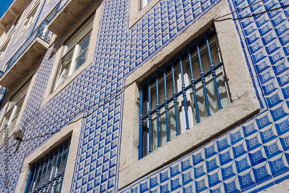 Portuguese Traditional Tiles Exterior Detail Architecture Famous Blue Window Trim Decoration