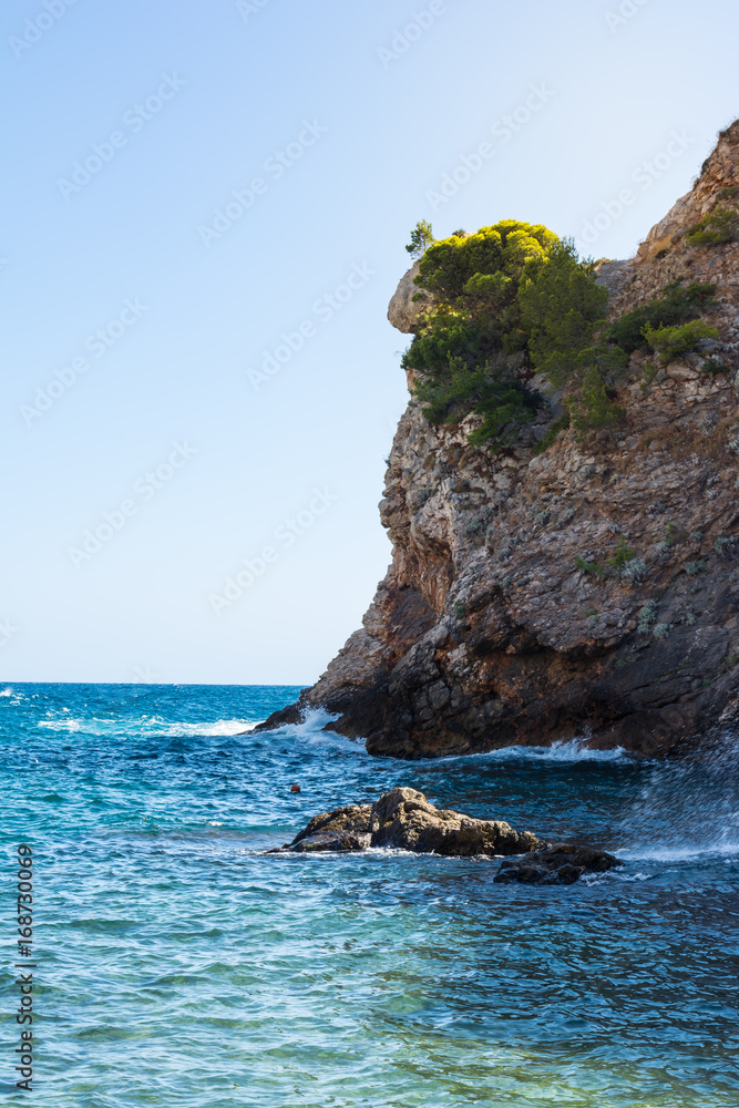 Rocky Cliffside Leading into Ocean Beautiful Blue Landscape Europe Croatia
