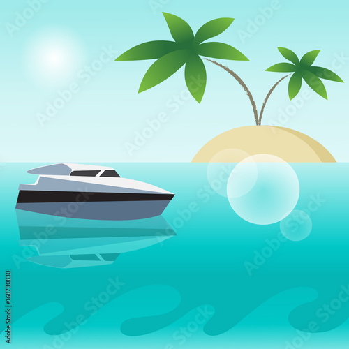 Fototapeta Naklejka Na Ścianę i Meble -  Luxury travel yacht in an ocean with tropical island