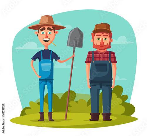 Funny farmers. Cartoon vector illustration.