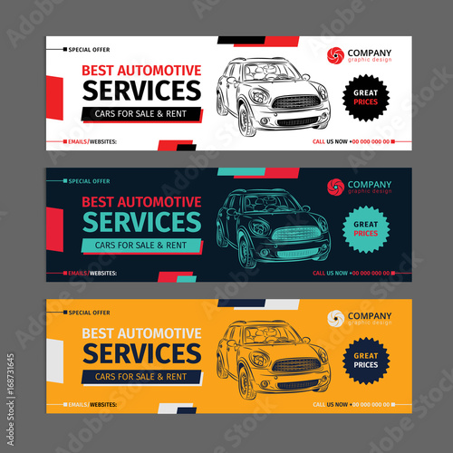 A Set of web Automotive services banners collection layouts.