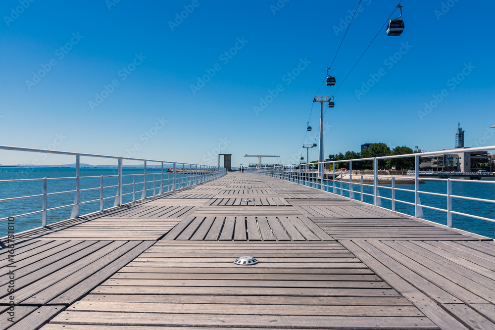 Teleforica de Lisboa Wood Walking Path Dock Ocean Landscape View Park City Lisbon Portugal EUropean