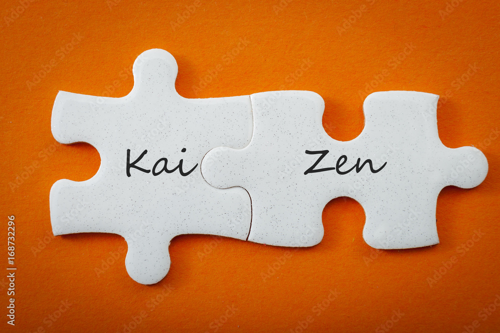 Business concept and interconnected puzzle pieces that put the words “kai” meaning