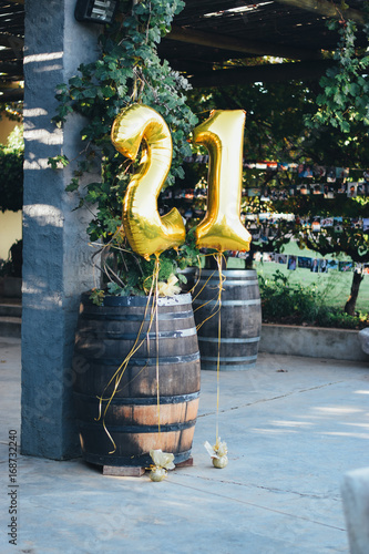 21st Birthday balloons on wine farm photo