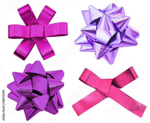 set of pink and purple bow gift isolated on white background.