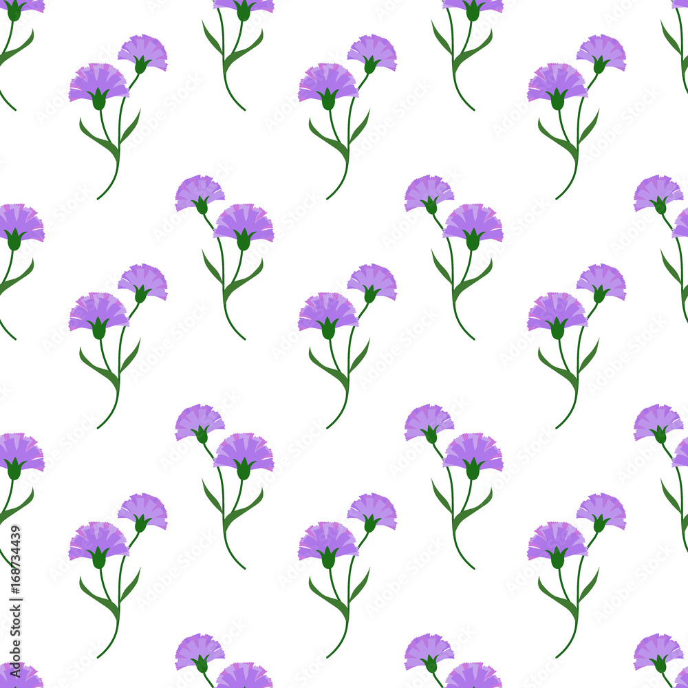 Seamless background image colorful botanic flower leaf plant purple carnations