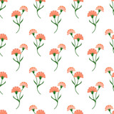 Seamless background image colorful botanic flower leaf plant orange carnations
