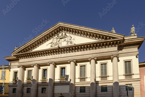 classical gable of old mansion, Vigevano, Italy