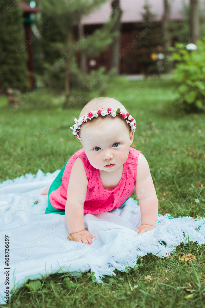 Funny little girl play outdoor Funny little girl play outdoor