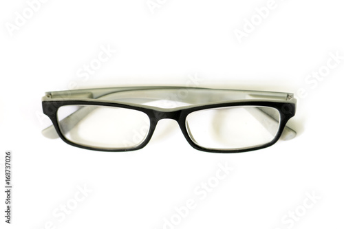 old glasses on white background
