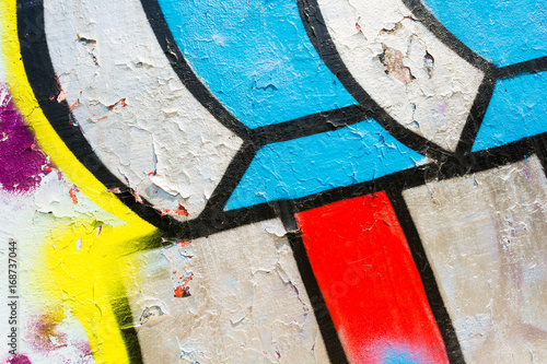 Beautiful street art graffiti. Abstract creative drawing fashion colors on the walls of the city. Urban Contemporary Culture. Art underground. The wall is decorated with abstract drawings house paint.