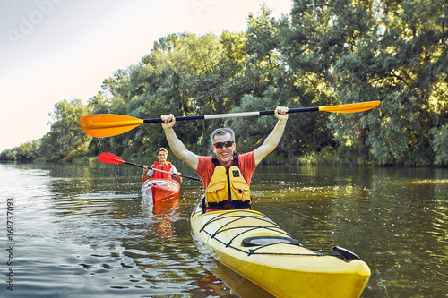 A canoe trip on the river in the summer. photo