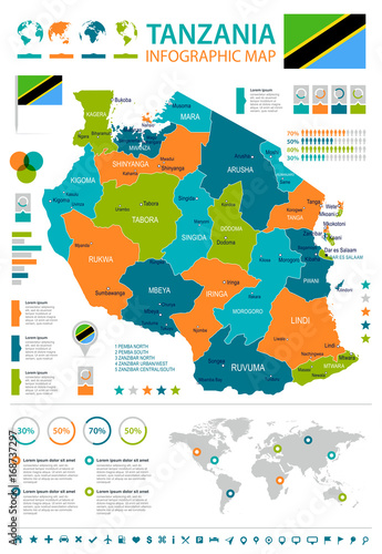 Tanzania - infographic map and flag - illustration