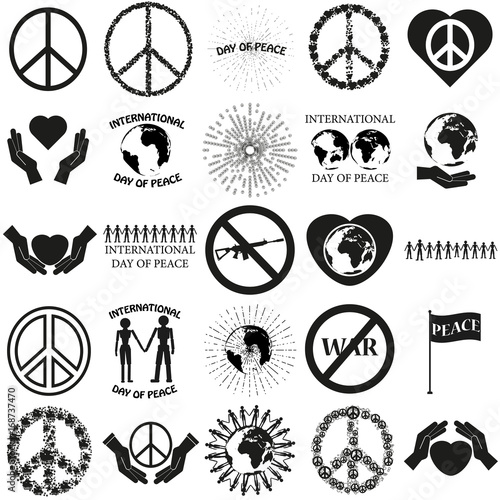 Peace set Vector black icon on white