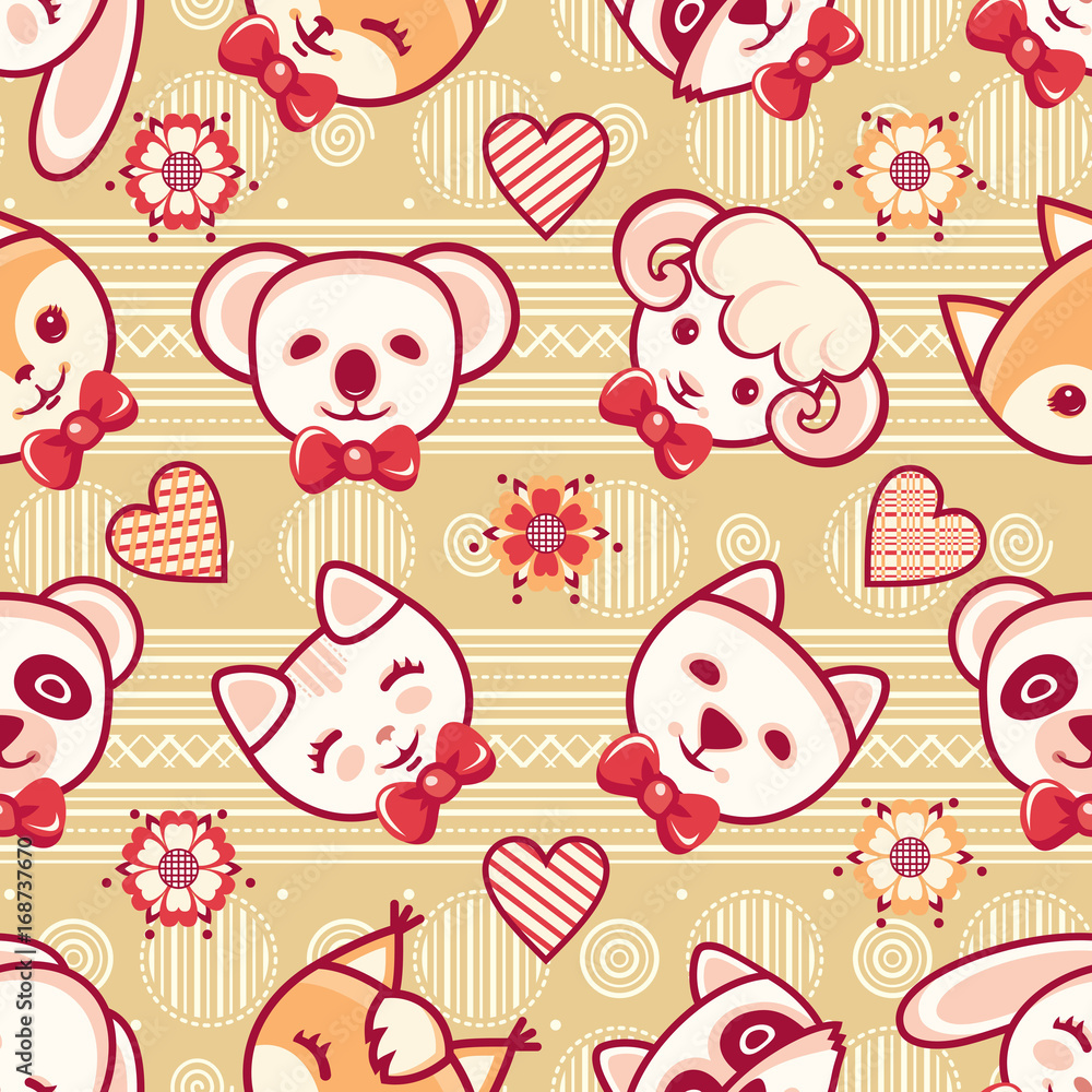 Cute pets. Seamless pattern. Colorful background with characters. Cute pets. Seamless pattern. Colorful background with characters.