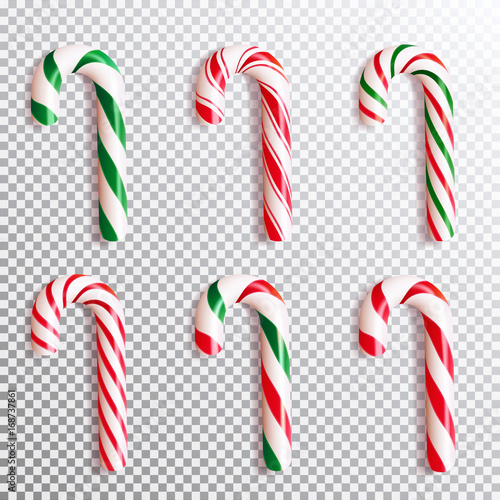 Set of realistic christmas candy cane. Vector illustration icon isolated.