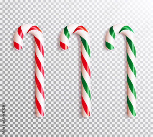 Set of realistic christmas candy cane. Vector illustration icon isolated.
