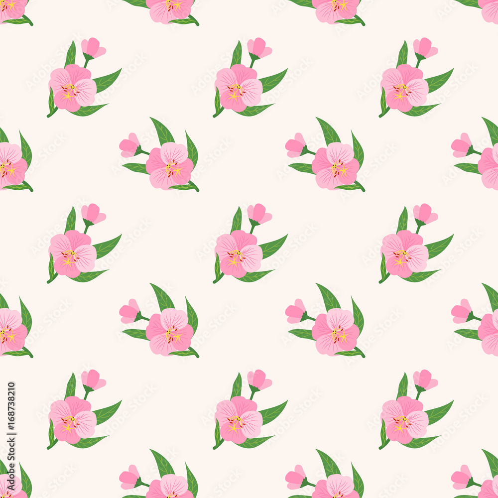 Seamless background image colorful botanic flower leaf plant pink evening primrose