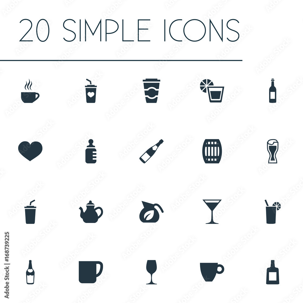 Vector Illustration Set Of Simple Water Icons. Elements Lager, Mug, Brandy  Synonyms Barrel, Tumbler And Herbal. Stock Vector | Adobe Stock
