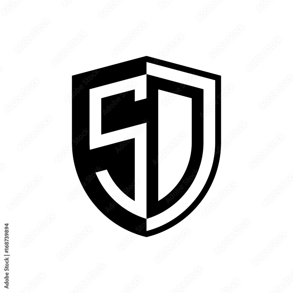 Initial two letter logo shield vector black Initial two letter logo shield vector black