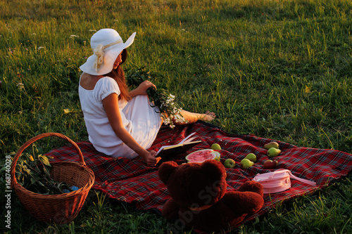 Picnic on a green meadow in the summer