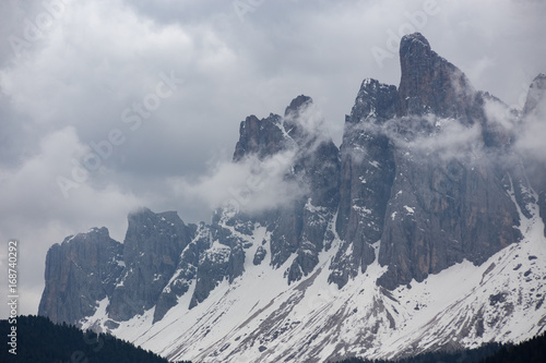 Cloudy snowy mountains peaks landscape. Dolomites Alps © Ivan Kurmyshov