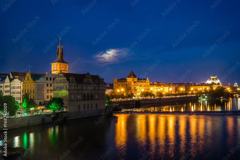 Night view at old town, Vltava river in Prague, Czech Republic