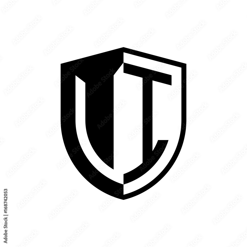 Initial two letter logo shield vector black Initial two letter logo shield vector black
