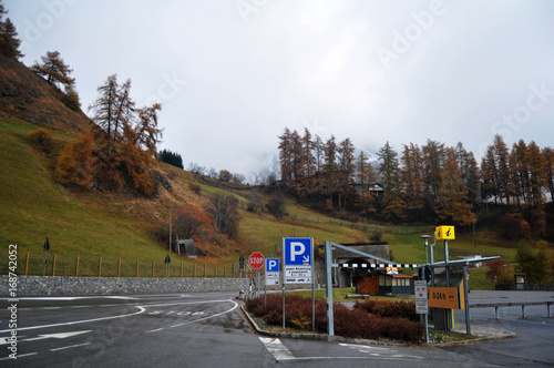 Car parking of Skiparadise Nauders in countryside at Bolzano or bozen, Italy