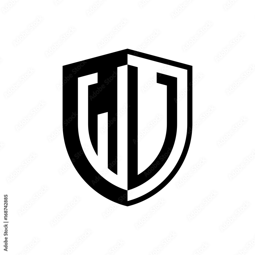 Initial two letter logo shield vector black Initial two letter logo shield vector black