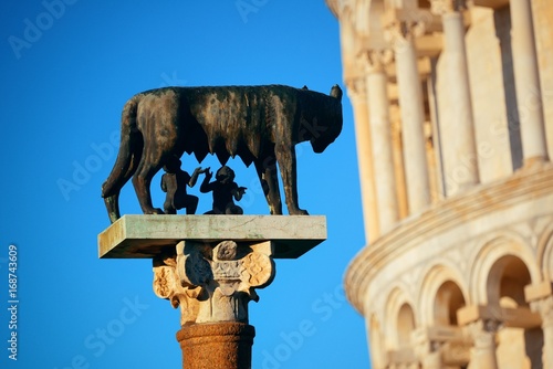 Leaning tower Capitoline wolf in Pisa