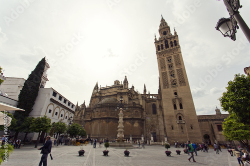 The Cathedral of Seville with the Giralda views from Piazza Virgen de los Reyes