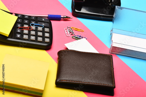 Wallpaper Mural Wallet, business card holder, calculator and note paper, close up Torontodigital.ca