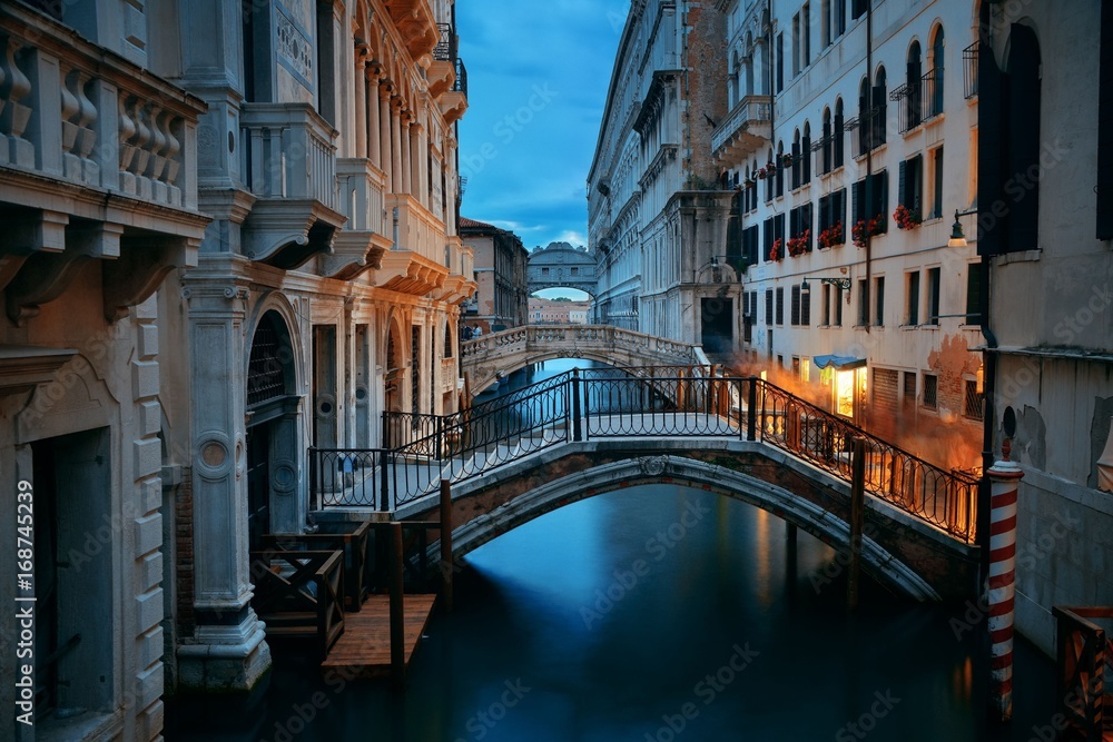 Venice canal night bridge
