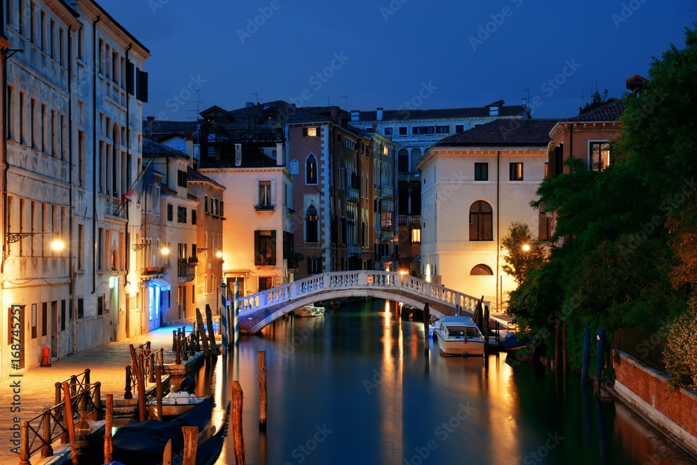Venice canal night bridge